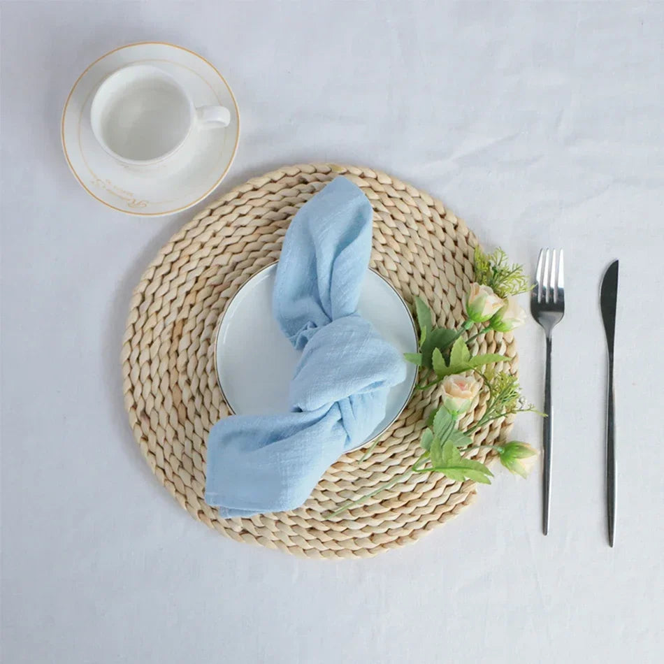 serviettes table réutilisables coton 40x40cm beige gris texture moderne rustique adhésif