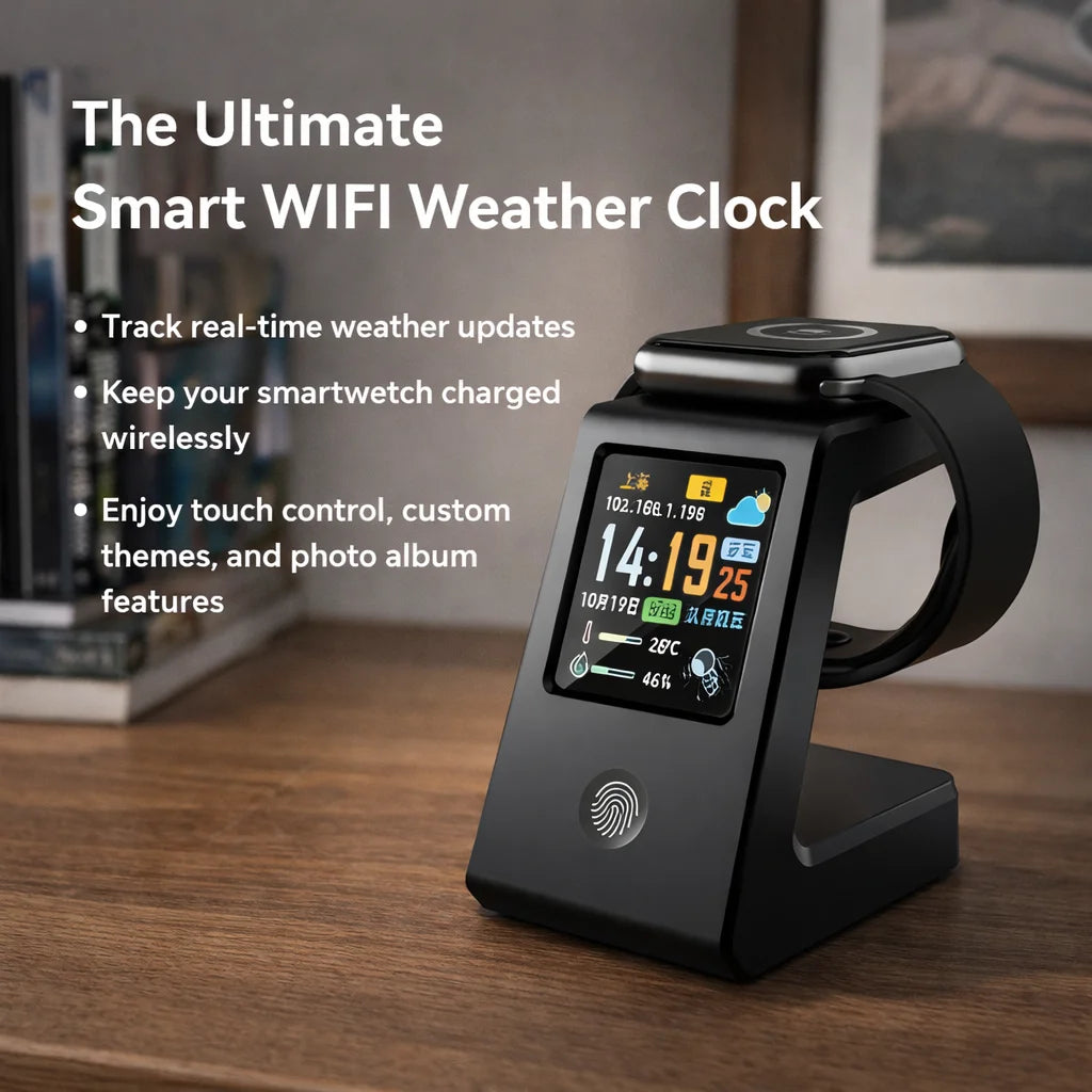 montre connectée charge sans fil noir moderne tactile thèmes affichage météo numérique