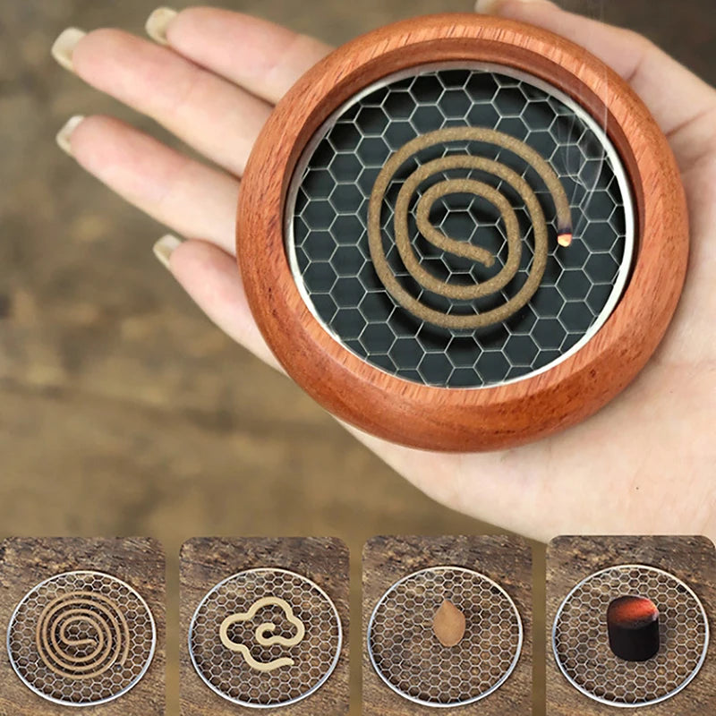 support encens moderne spirale réticulée argenté noir bois decoration intérieure minimaliste