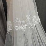 voile mariée blanc broderie florale translucide classique paillettes brillantes dentelle personnalisée peigne included