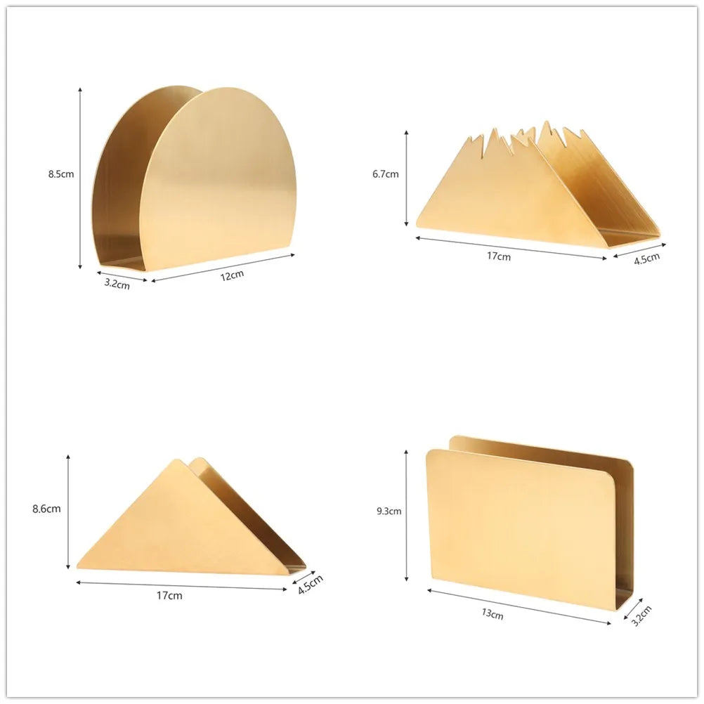 Différentes formes de porte-serviettes dorés (rectangle, triangle, yamagata)
