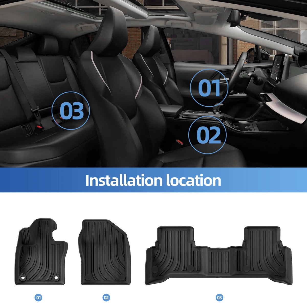 tapis sol voiture noir rayures horizontales moderne tpe avant arrière