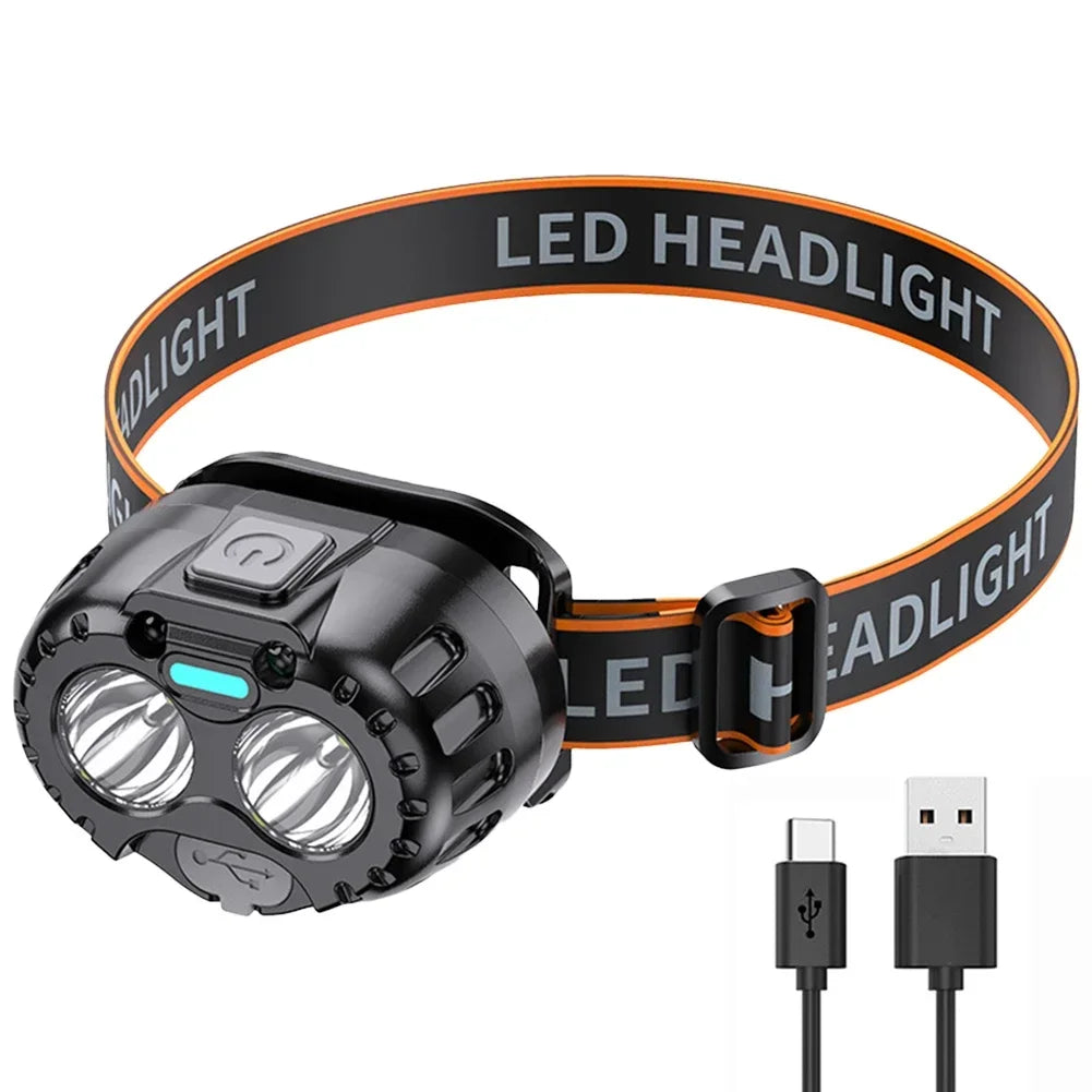 lampe frontale led portable rechargeable noir moderne pratique ceinture ajustable sensory switch