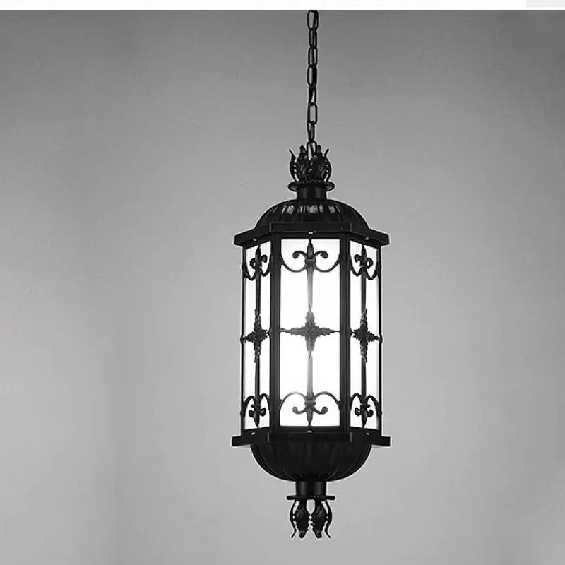 lampe suspendue classique vintage ornements floraux verre translucide éclairage extérieur ip55 aluminium noir