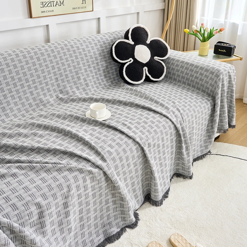 couverture géométrique moderne vert clair blanc polyester coton usage intérieur extérieur multisaison pique nique