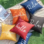 taies d'oreiller décoratives moderne orange bleu marine lettres hello sunshine relax imperméables polyester casa