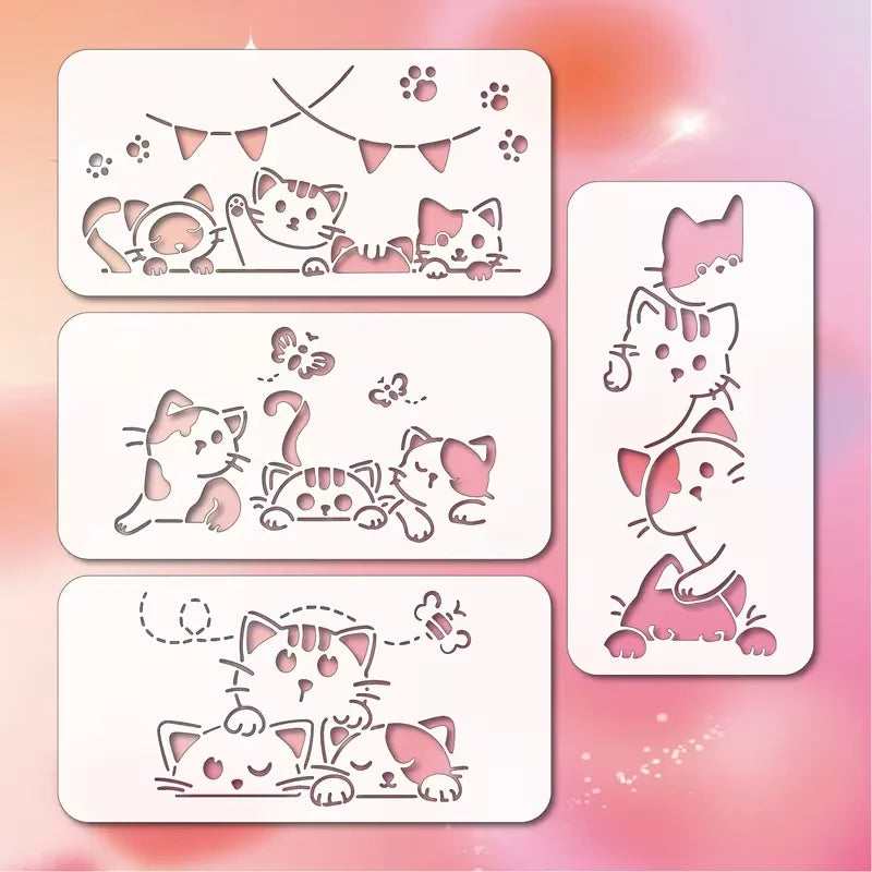 stencils blancs animaux chatons papillons drapeaux dessin animé decoration murale bricolage maison