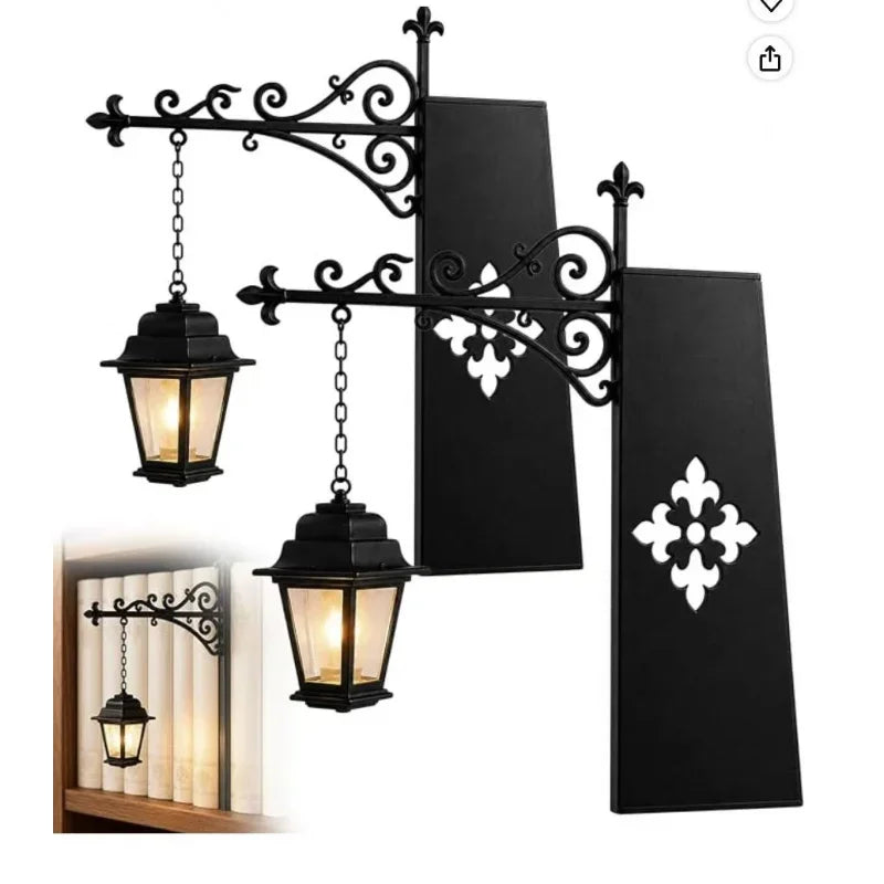lampe table vintage noire lanternes suspendues motifs floraux support mural décoration romantique