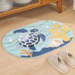 tapis bain antidérapant polyester motif méduse marine vert clair rose jaune bleu blanc moderne
