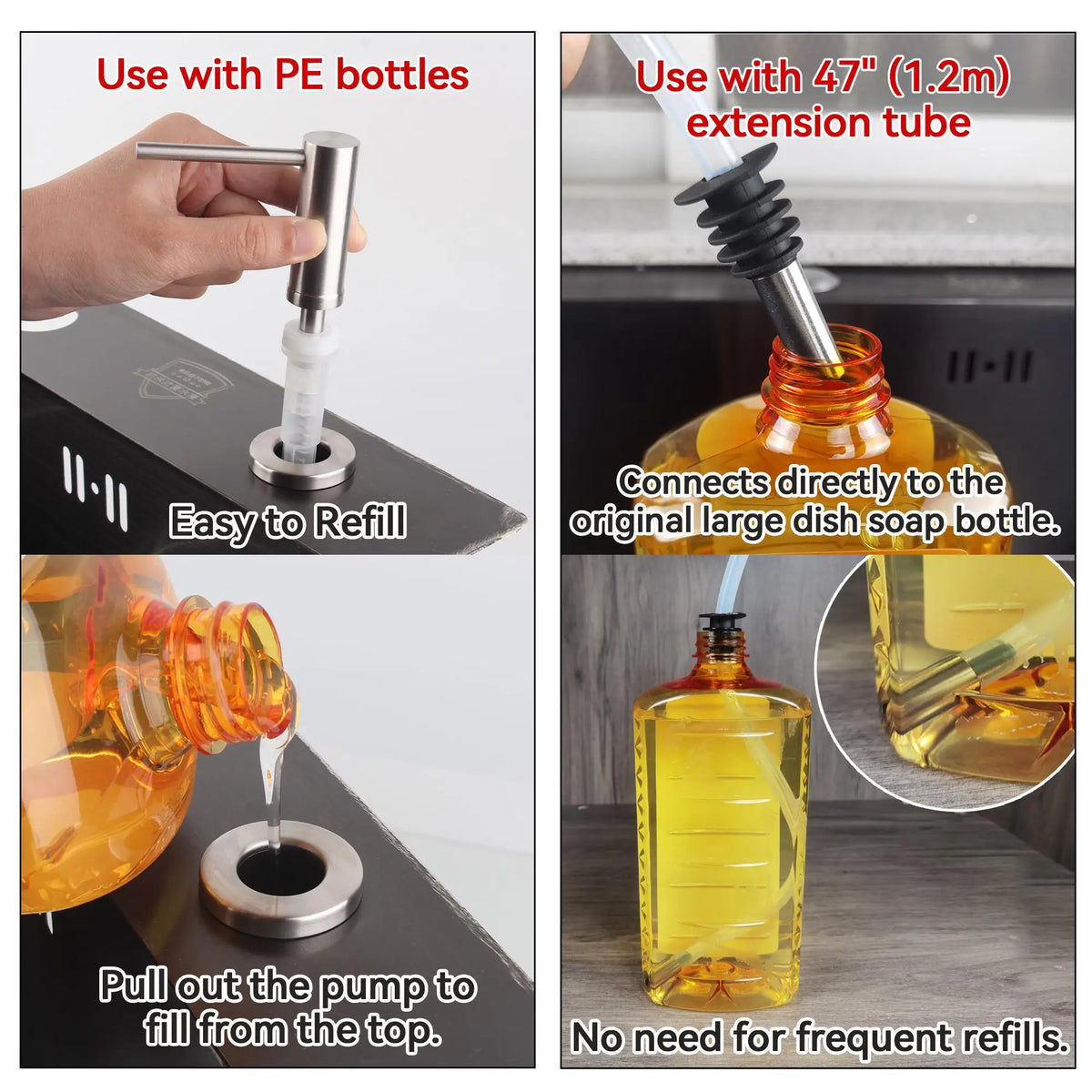 distributeur savon liquide argenté moderne bouteille 500ml tube extension 1m2 minimaliste