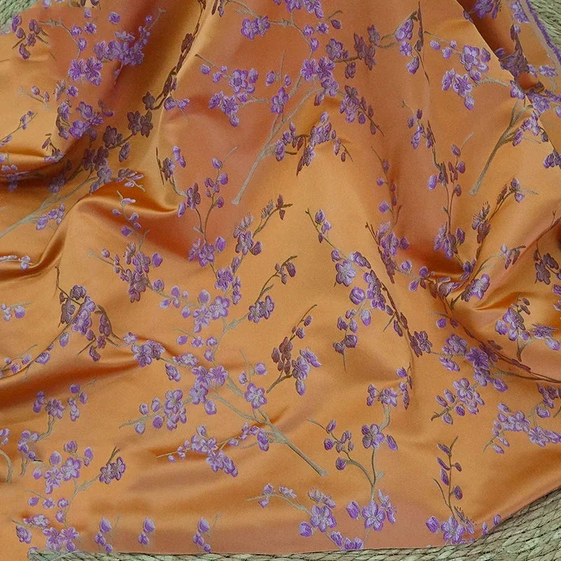 tissu polyester orange violet motifs floraux robe jupe coussin sac élégant bricolage