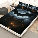 ensemble literie halloween drap housse noir motif château lune nuages taies d'oreiller gothique fantaisie