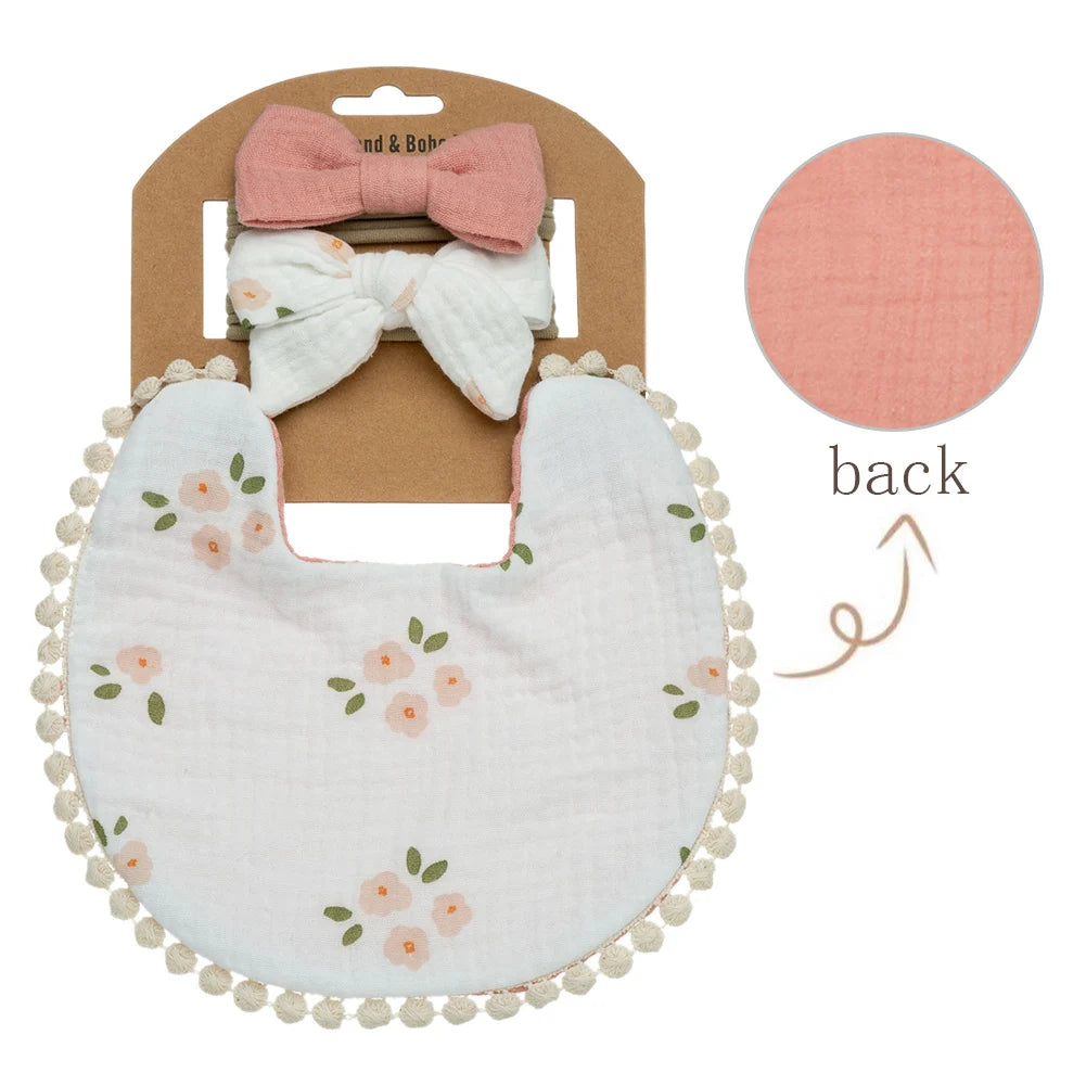 bavoirs bébé fleurs pompons élastiques doux vintage blanc rose jaune bleu gris