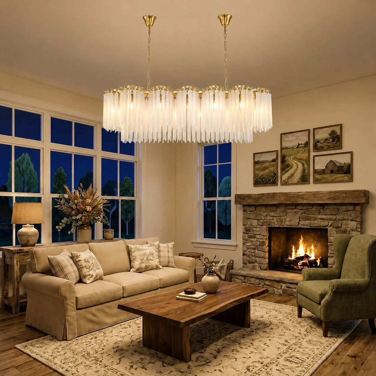 chandelier moderne or opalescent lumière blanche chaîne suspension élégante chambre salon