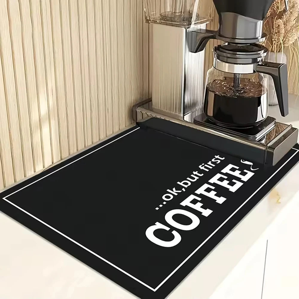tapis cuisine moderne noir lettrage blanc absorbe eau rapide séchage rectangle 50x40cm