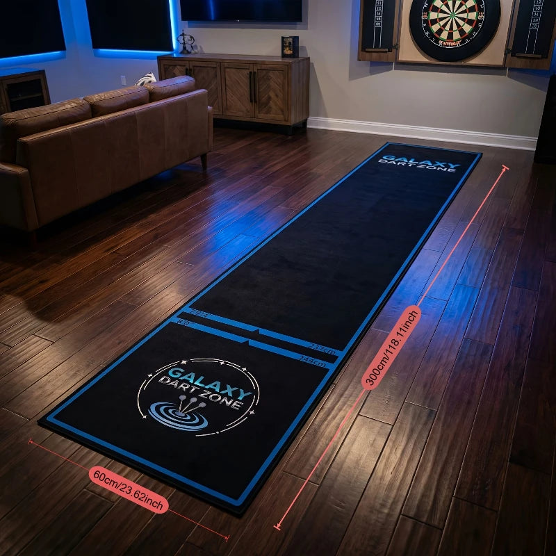tapis jeu fléchettes polyester noir bleu logo galaxy dart zone moderneintérieur chambre decoration