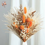 bouquet fleurs séchées boho orange beige fluffy décoration maison anniversaire baby shower événement