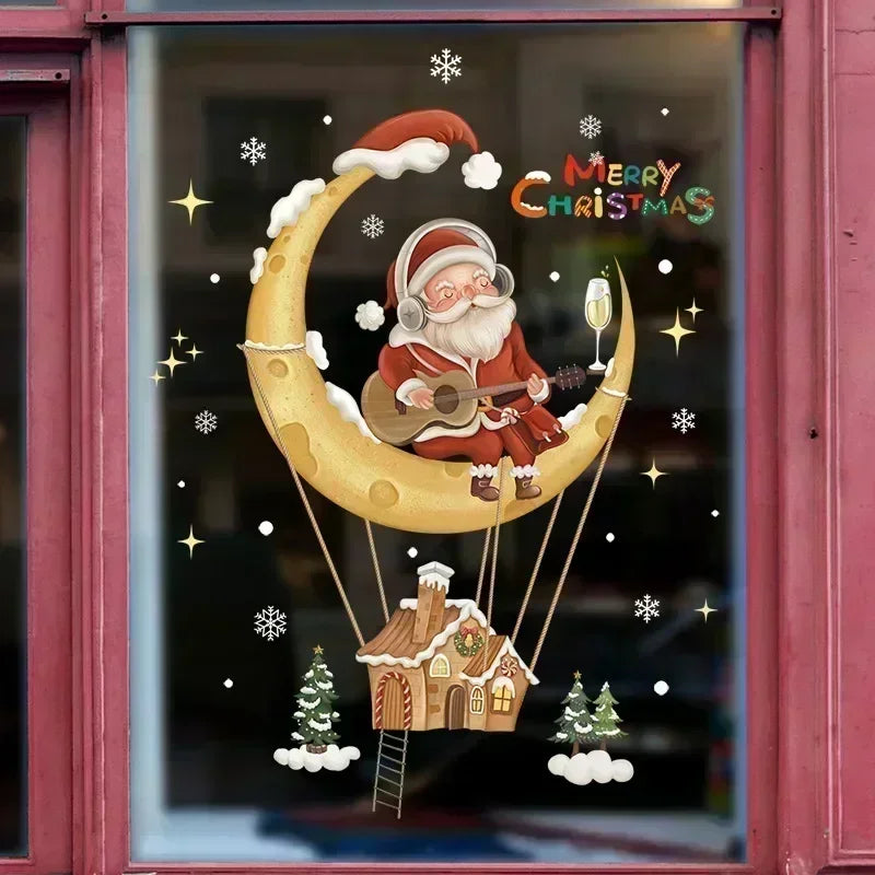 Décoration fenêtre avec stickers Père Noël rouge
