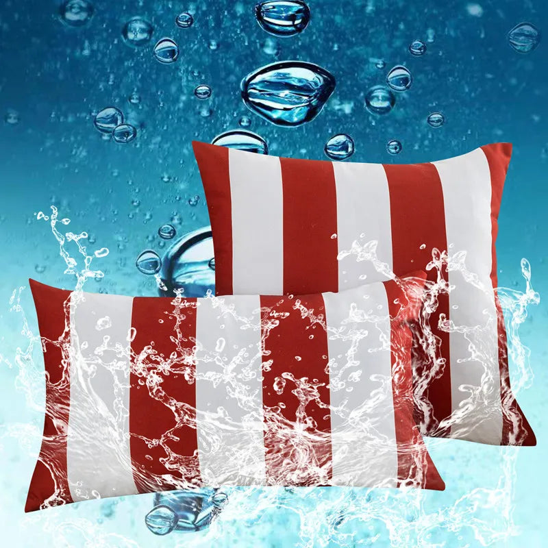 housse coussin extérieure imperméable polyester moderne motif rayé noir blanc 30x50cm 45x45cm