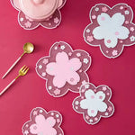 serviettes table moderne rose clair blancs fleurs paillettes translucides silicone anti dérapantes