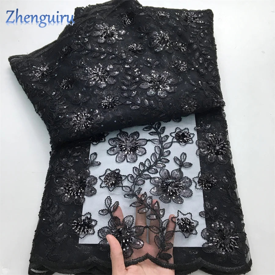 tissu polyester dentelle africain brodé paillettes fleurs transparent occasion parti