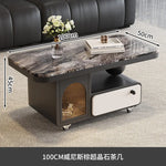 table basse moderne marbre noir tiroir roulette salon minimaliste italien