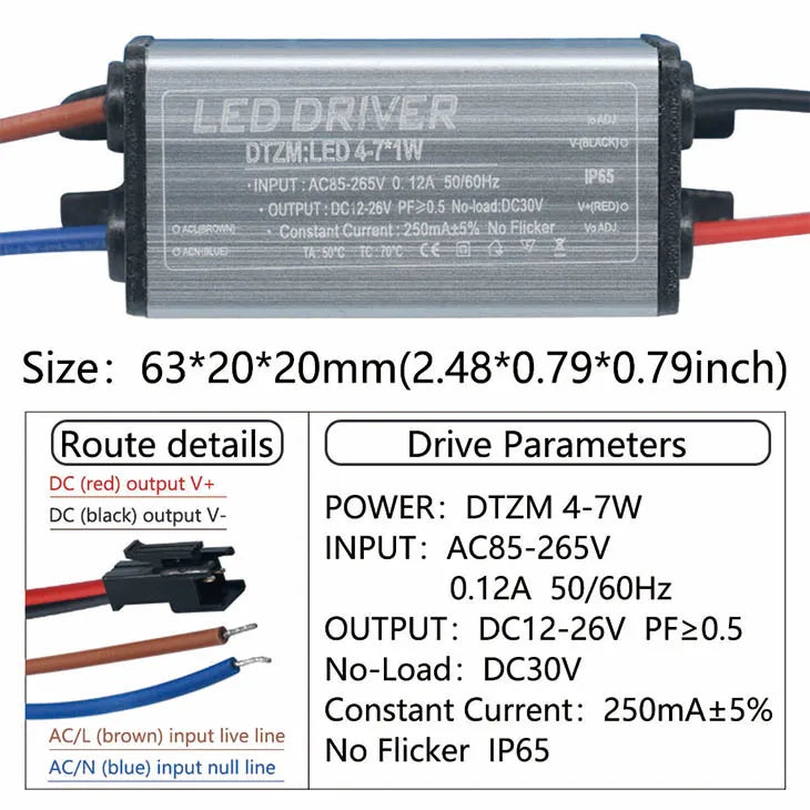 driver led étanche ip65 gris métallique plat industriel câbles couleur tension ip65 120v 240v