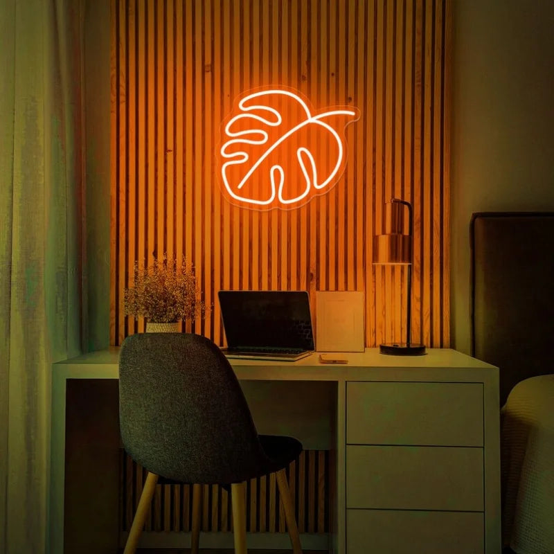 lampe néon feuille tropicale verte rouge bleu blanc stylée moderne opacité chambre salon