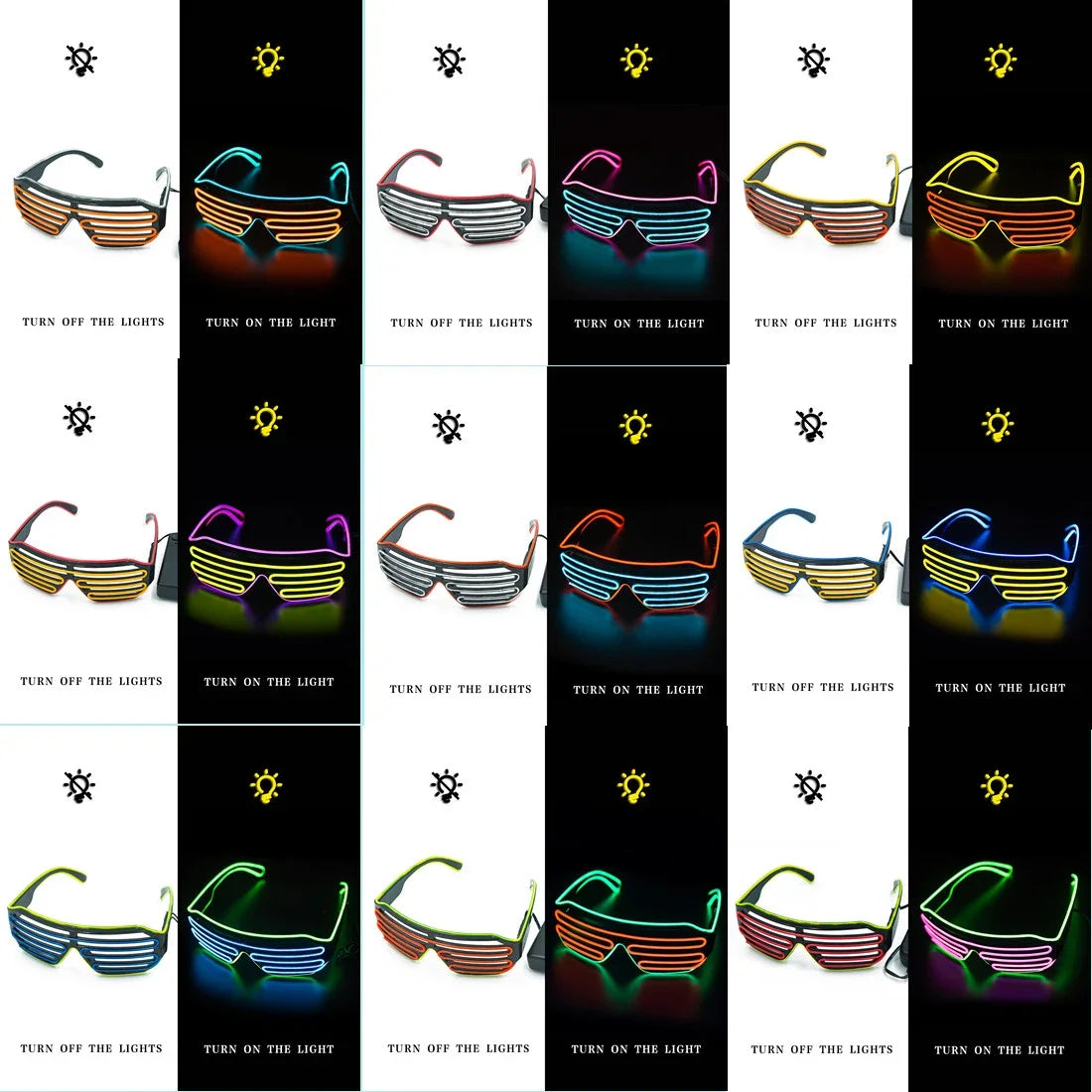 lunettes lumineuses led bleu rose lignes horizontales modernes élastiques événements halloween noël anniversaire