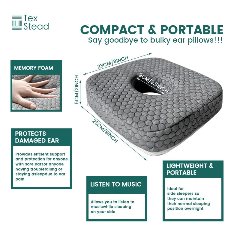 coussin oreille mousse mémoire forme hexagonale gris moderne literie 23cm 9cm