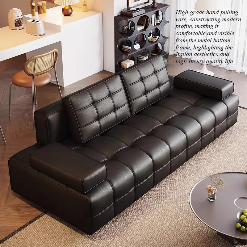 canapé moderne noir cuir angle minimaliste pieds coussins salon italien scandinave