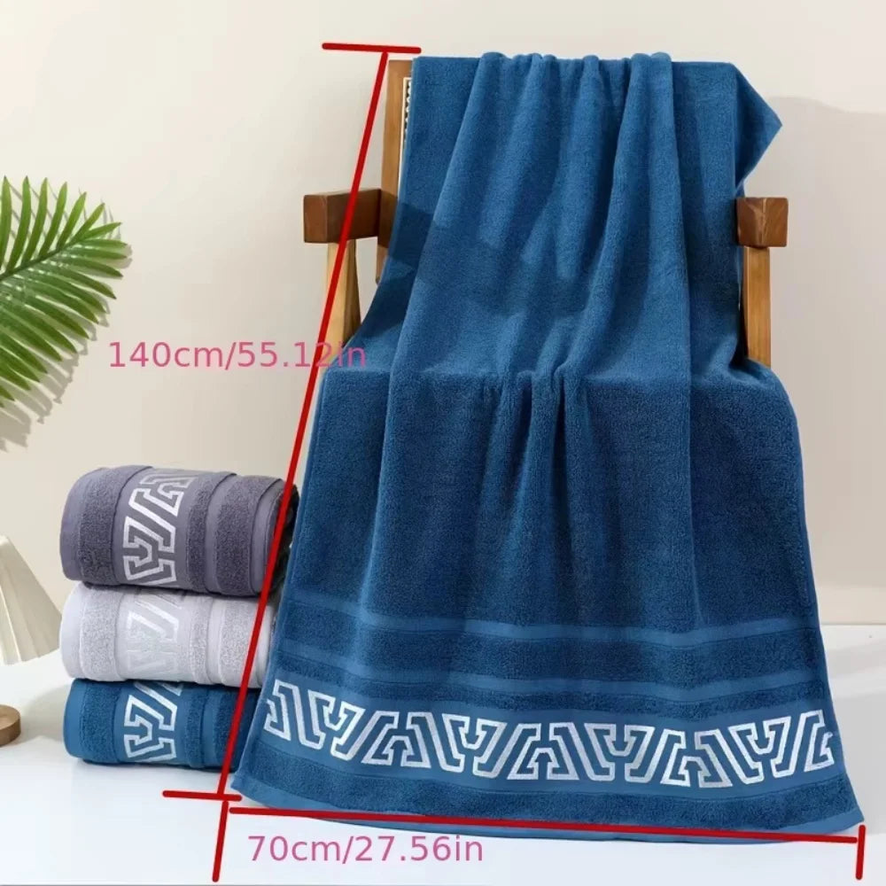 serviette bain coton texturée bleu marine gris rose motif graphique moderne absorption rapide lavage