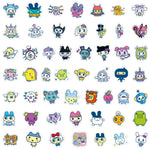 sticker dessin animé personnages animés couleurs vives bleu vert jaune rose noir blanc