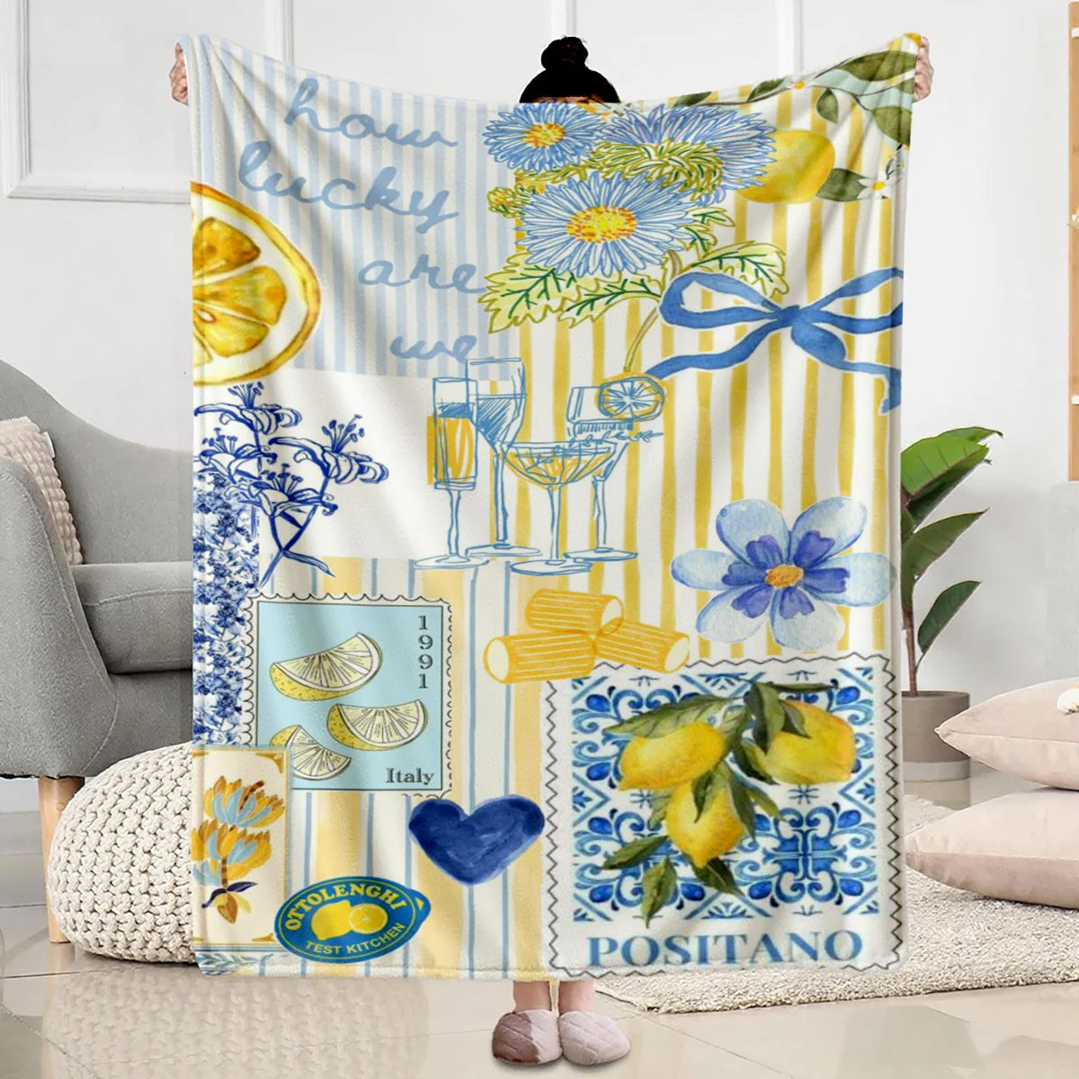 couverture flanelle imprimée citrons fleurs adultes hiver été moderne voyage hospitalière litôtel avion