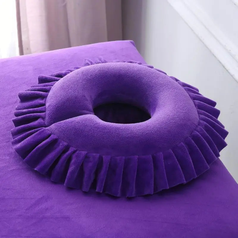 coussin massage violet velours confort sans electricité salon beauté thérapie spa repose visage repose