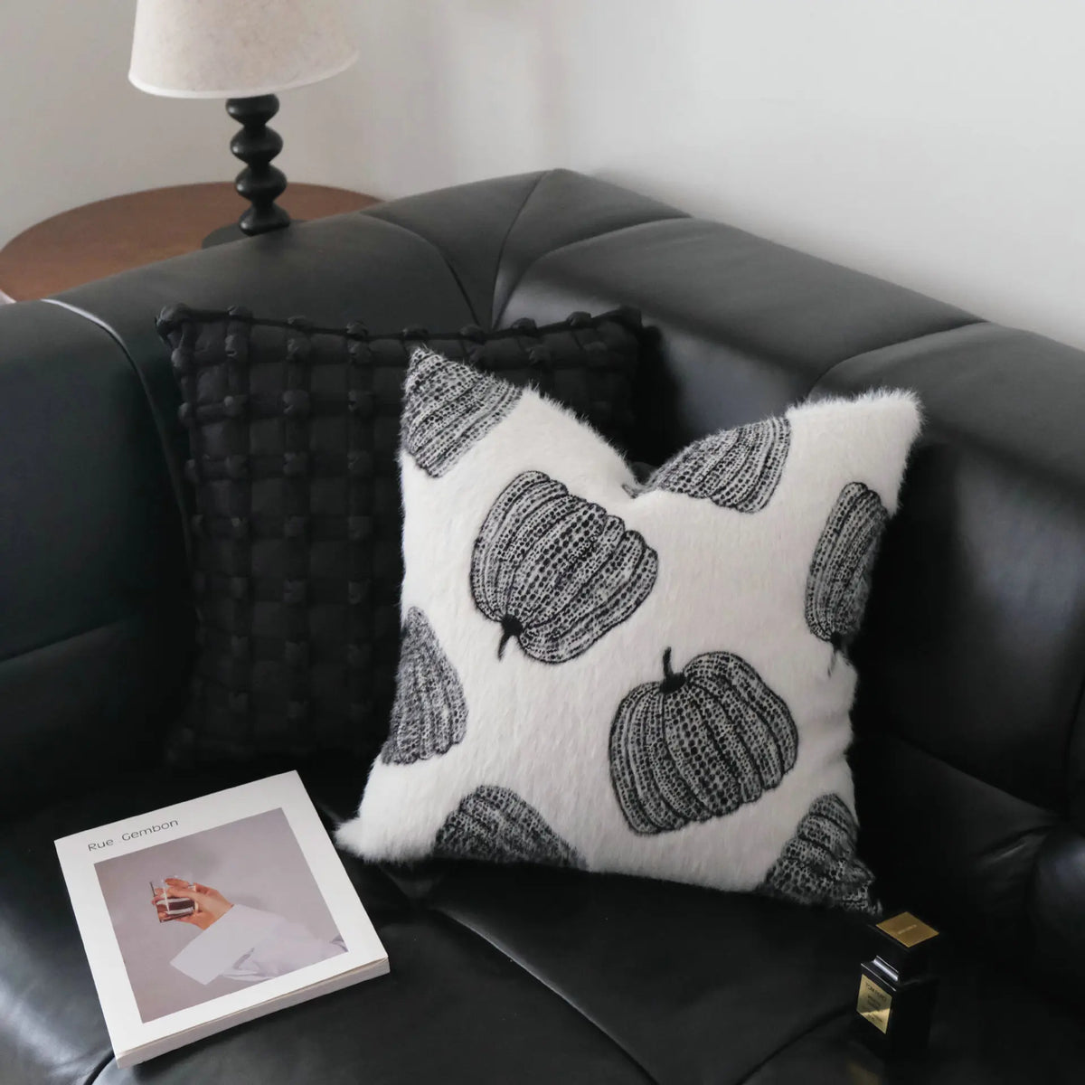 coussin brodé pommes noir blanc housses d'oreiller polyester moderne décoration intérieure 45x45cm 30x50cm voiture