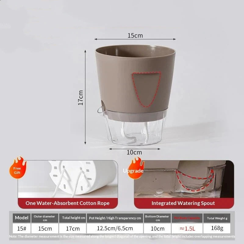 pots plantes auto arrosants intérieur plastique blanc beige gris transparent