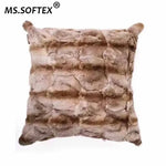 coussin patchwork fourrure lapin rex beige marron moderne sans rembourrage