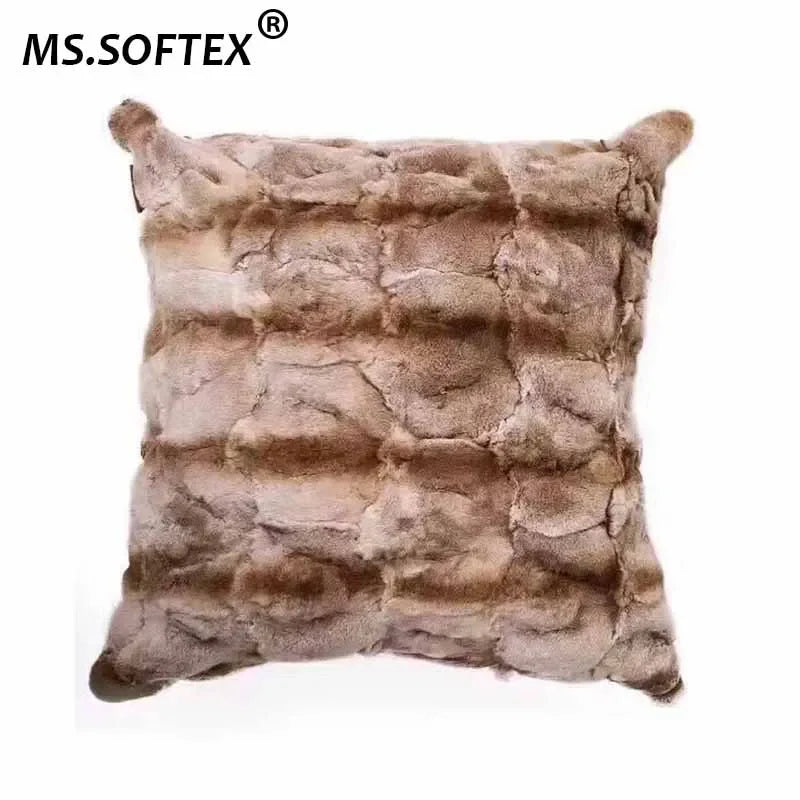 coussin patchwork fourrure lapin rex beige marron moderne sans rembourrage