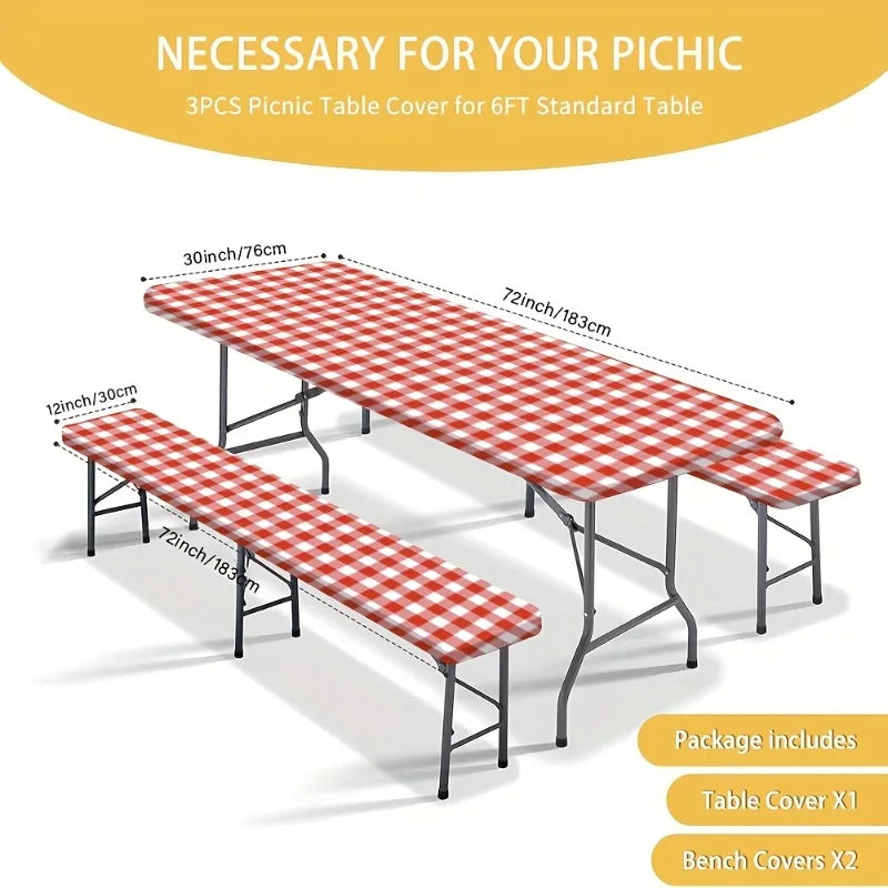 couverture table pique nique pliante bancs intégrés carreaux classique noir blanc sac rangementextérieur camping