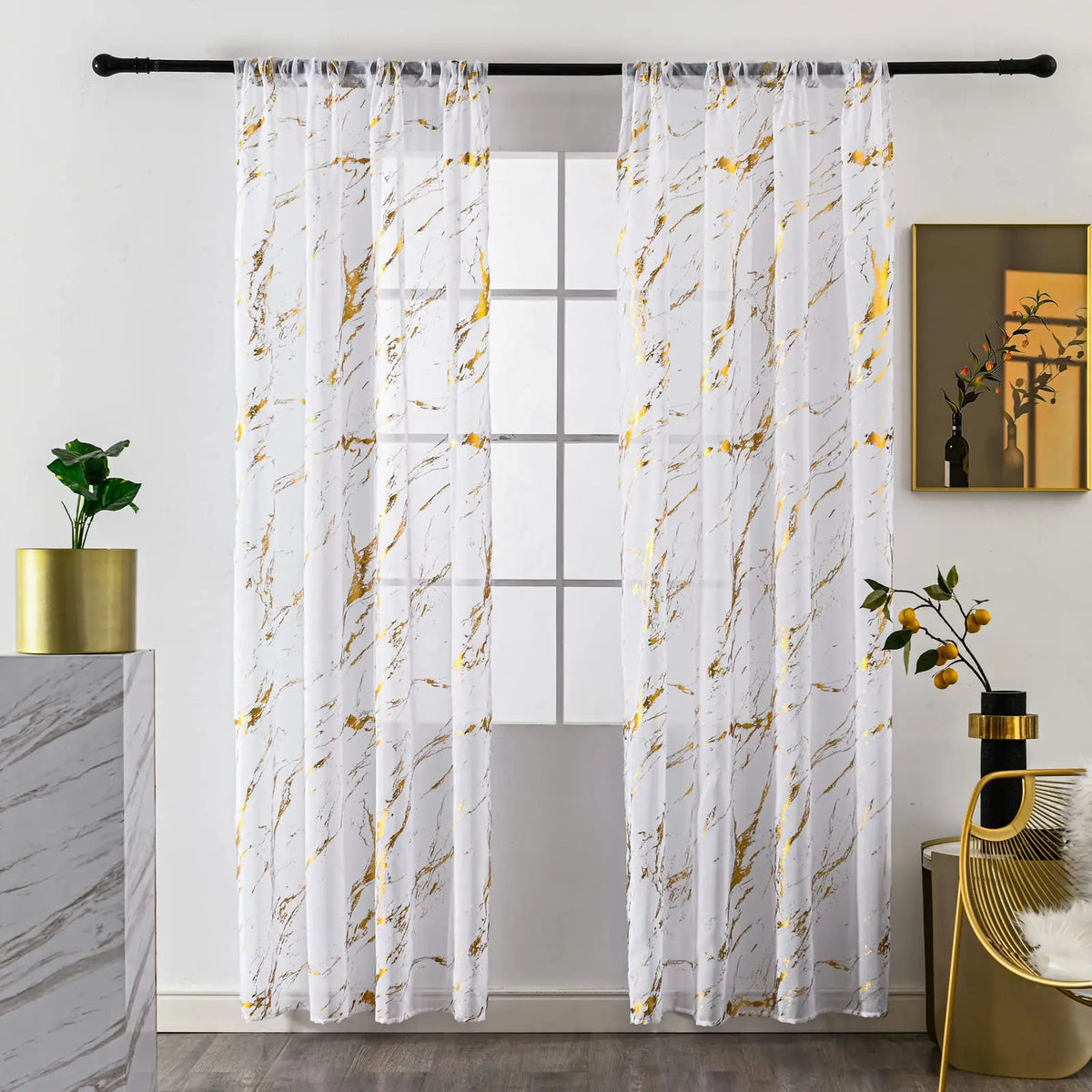 rideau blanc or marbre doré moderne translucide polyester chambre cuisinehôtel