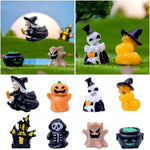 figurines halloween sorcière fantôme citrouille squelette résine noire blanche verte Jaune