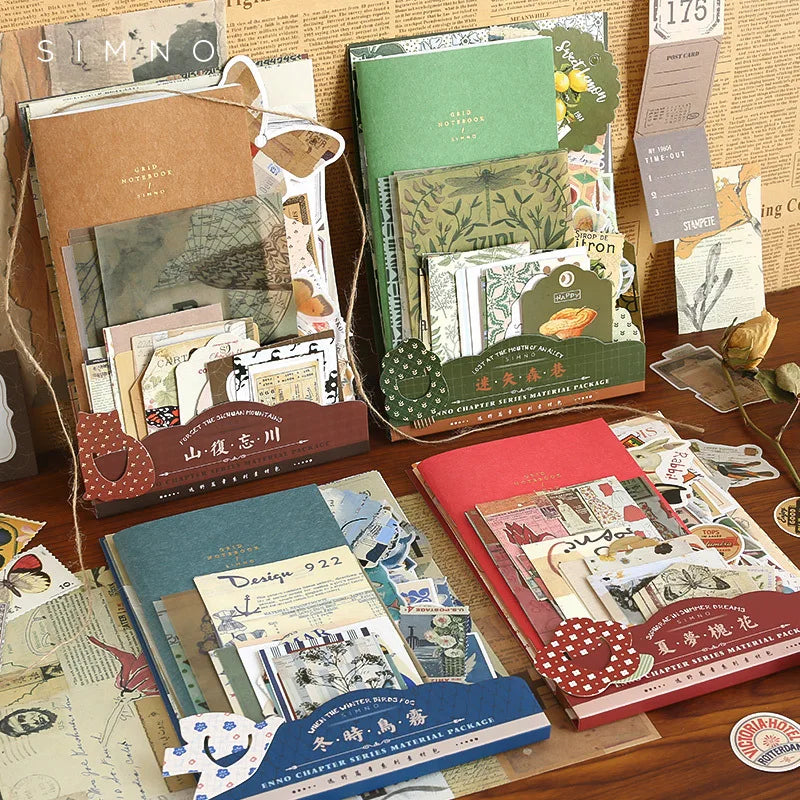 autocollants vintage scrapbooking papier décoratif motifs floraux géométriques textes imprimés opaques marron vert bleu