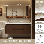meuble salle bain moderne miroir étagère rangement blanc marron bois naturel