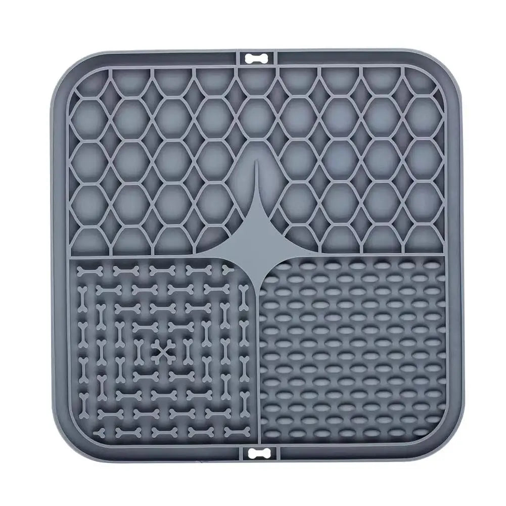 tapis jeu chien texturé antidérapant bleu gris violet hexagons os points moderne