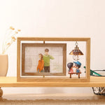 cadre photo double face bois marron rustique suspendu élément décoratif petite lampe cœur bois