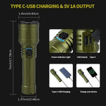 lampe torche rechargeable zoom modes indicateur charge sortie usb type étanche camping