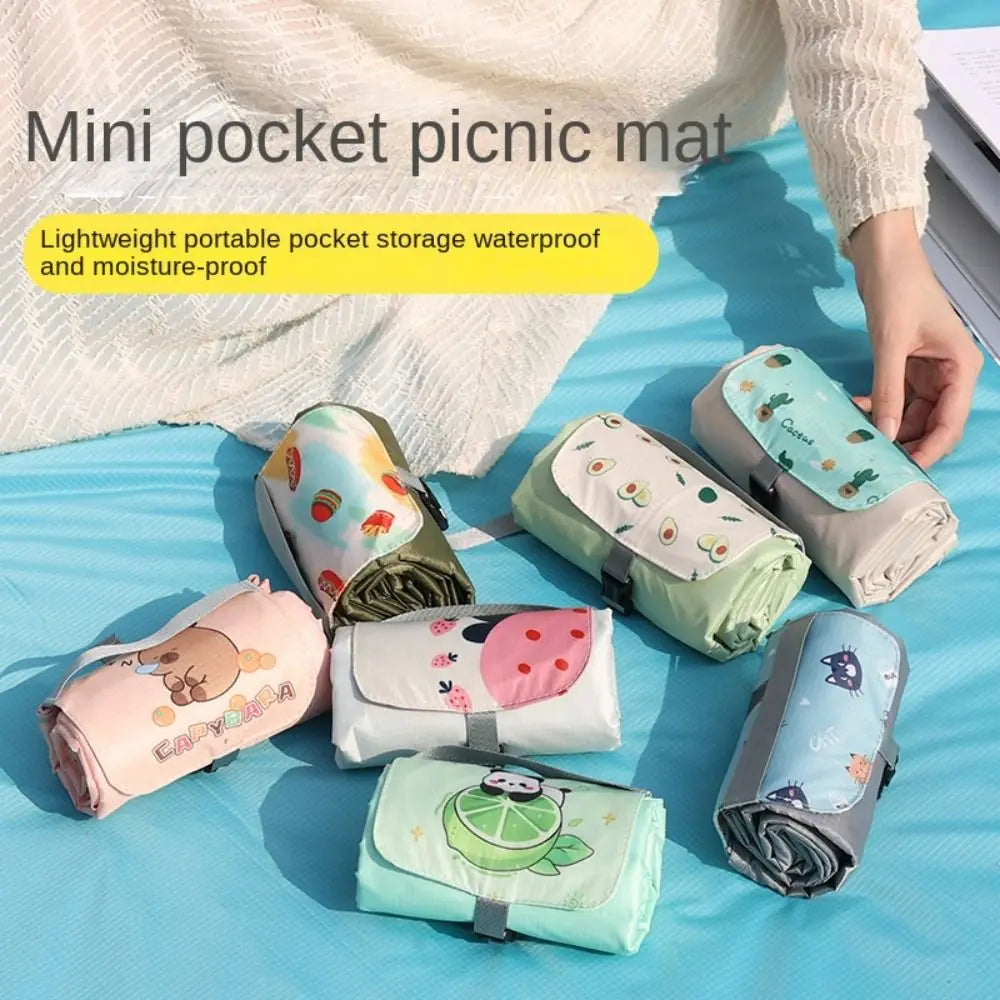 tapis pique nique pliable avocats hamburgers fleurs poignées métalliques vert orange rose violet moderne