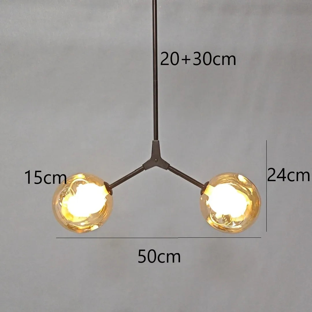 suspension lumineuse moderne scandinave noir sphères translucides ampoules led branchettes structure métallique