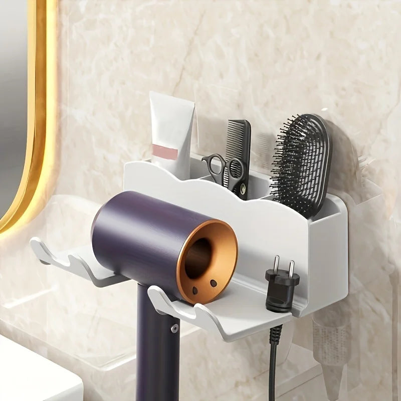 support mural sèche cheveux rangement salle bain sans perçage brosse peigne fixations modernes accessoires
